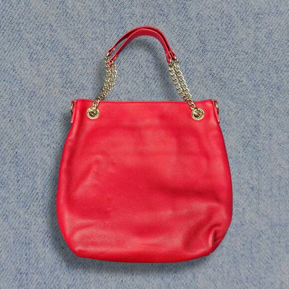 Michael Kors Red Leather Chain Tote Bag with Adjustable Strap - Picture 2 of 6